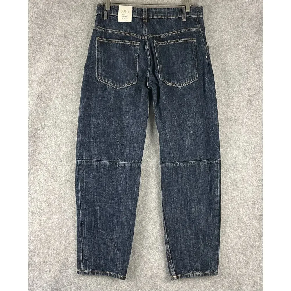Zara Banana Leg Fit Jeans Womens‎ 4 Dark Wash Mid Rise Baggy Skater Grunge NEW